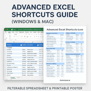 Excel Shortcuts Cheat Sheet Template - Advanced
